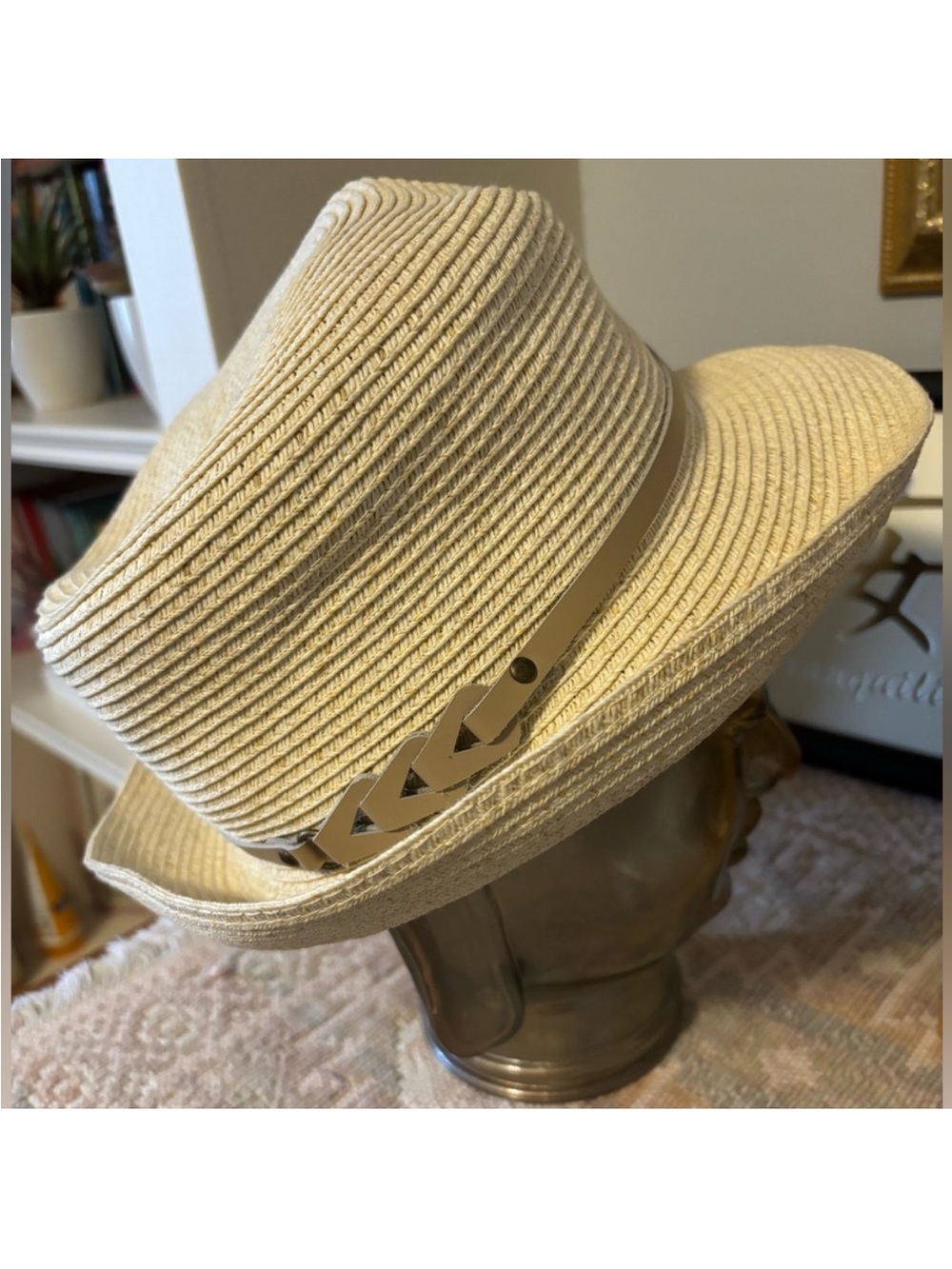 Nine West Cream Woven Fedora with Decorative Band